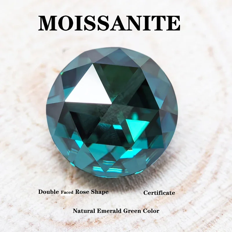 

Moissanite Stone Double Faced Rose Natural Emerald Green Color DIY Advanced Charms Jewelry Making Materials with Certificate