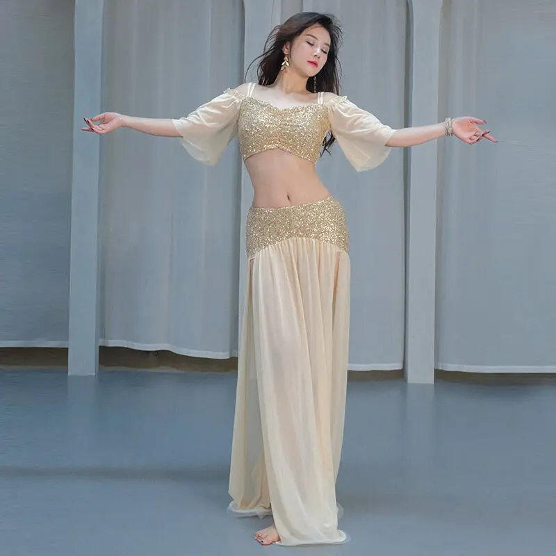 ベリーダンス練習服夏の新スタイルパフォーマンス衣装セクシーなホットガールスパンコールオリエンタルダンスハイエンドグループ服