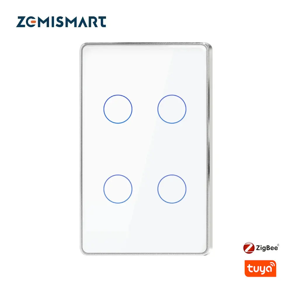 Zemismart Tuya Zigbee Interruptor Neutral 1 2 3 4 Gangs Wall Light Touch Switch Support Homekit Siri Alexa Google Home Control