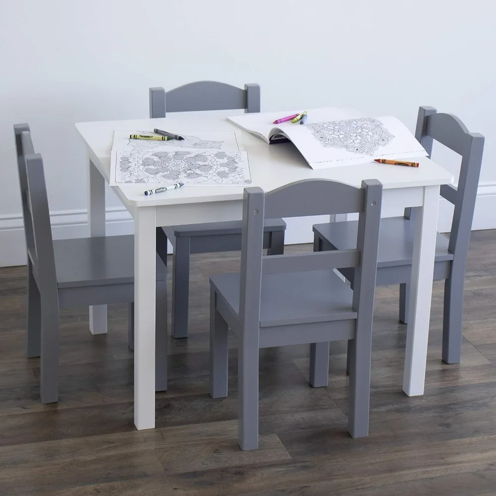 Kids Wood Table Set, Woods Tables and 4 Chairs, Kids Wood Table