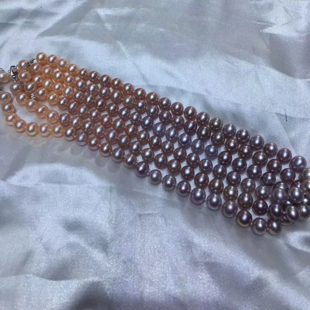 9‑10mm Natural Gradient‑Purple Freshwater Pearl Necklace, S925 Silver Adjustable Extension Chain, Elegant Daily Jewelry