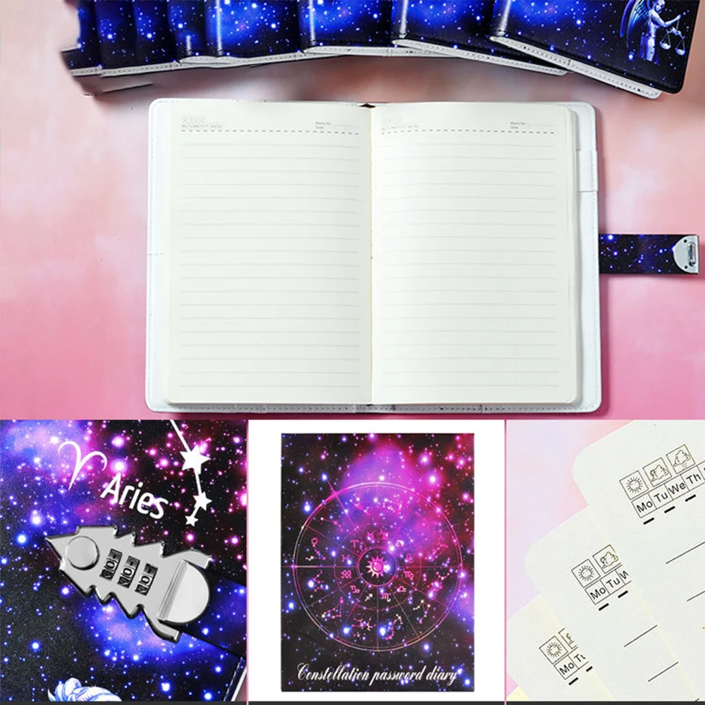 Password The Zodiac Constellation A5 Notebook With Lock Writing Pads Lockable Notepad Diary School Supplies As Student Gift ﻿