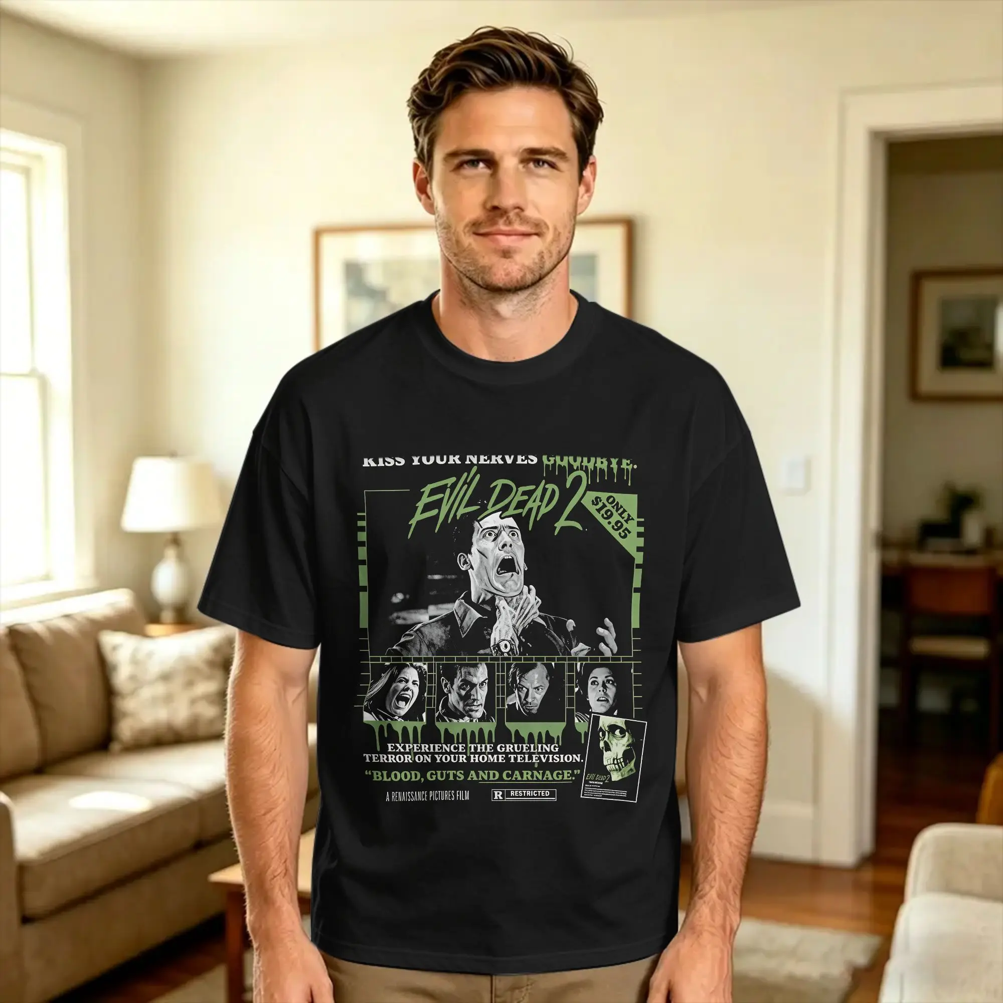 Evil Dead 2 Kiss Your Nerves Goodbye 1 Cotton T-Shirt For Mens Summer  Vintage T-Shirts Harajuku Tees Oversized Pattern Clothing