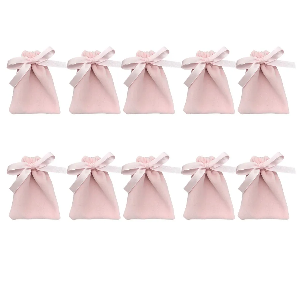 10Pcs Pink 10Cm Drawstring Jewelry Pouches Gift Bags Wedding Favor Party Candy Beads Storage Travel Sample Display