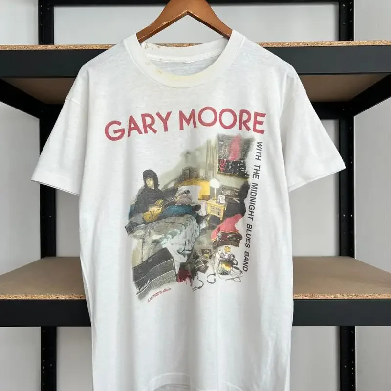 Vintage 1990 Gary Moore With The Midnight Blues Band White T shirt Sz M