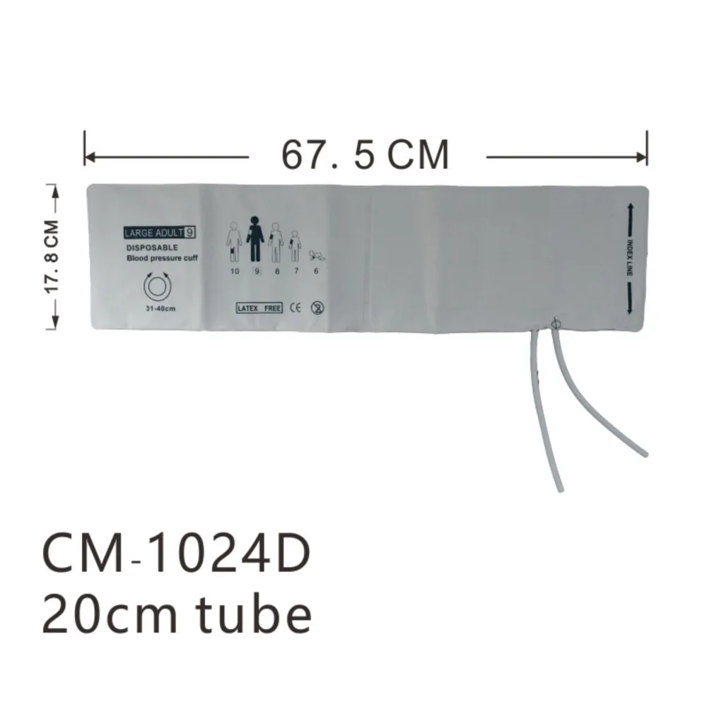 Wegwerp bloeddruktransducer manchet niet-geweven penpunt manchet dubbele buis 20 cm slang voor bloeddrukmeter met connector