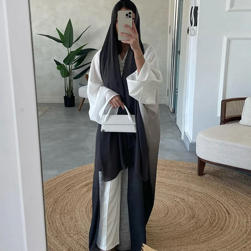 Frauen Mode Gradienten Druck Temperament Strickjacke Frühling Herbst Beiläufige Lose Jacke Elegante Strickjacke Mantel mit Hijab 2Pc Anzüge