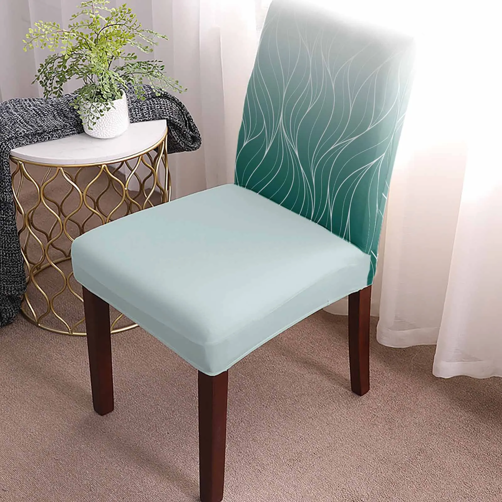 Turquoise Gradient Line Texture 4/6/8PCS Spandex Elastic Chair Case For Wedding Hotel Banquet Dining Room