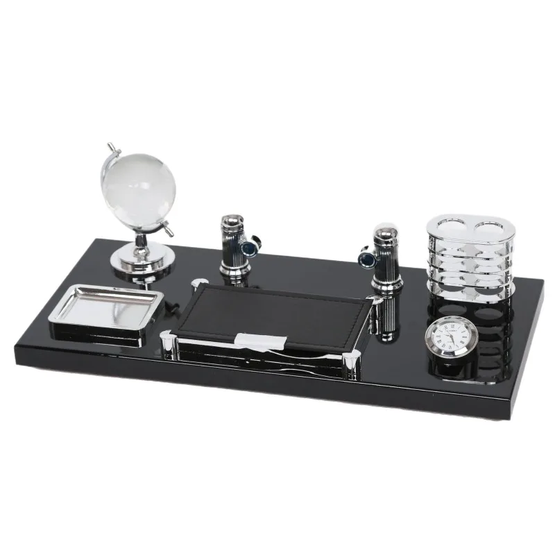 

Business style desk, desk with pen holder clock, crystal ball table practical ornament