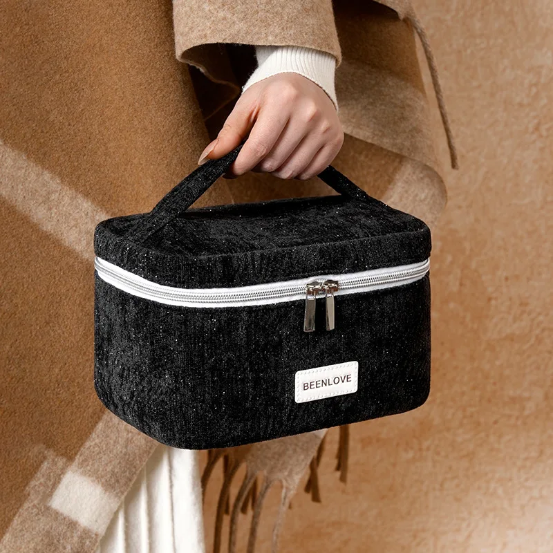 Large Capacity Velvet Makeup Bag Portable Handheld Cosmetic Storage Bag Travel Toiletry Bag for Women