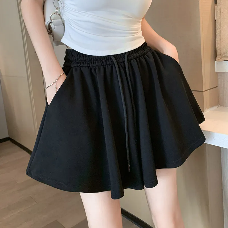 Black Ballet Style Short Pants Women Summer Thin Sport Skirt Loose Slimming Casual Wide Leg Three-quarter Length Trousers