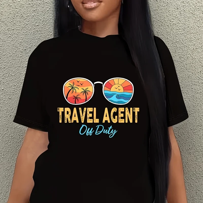 Travel Agent Off Duty Sunglasses Happy Last Day of School Women's Plus Size T-Shirt 100% Cotton 220g