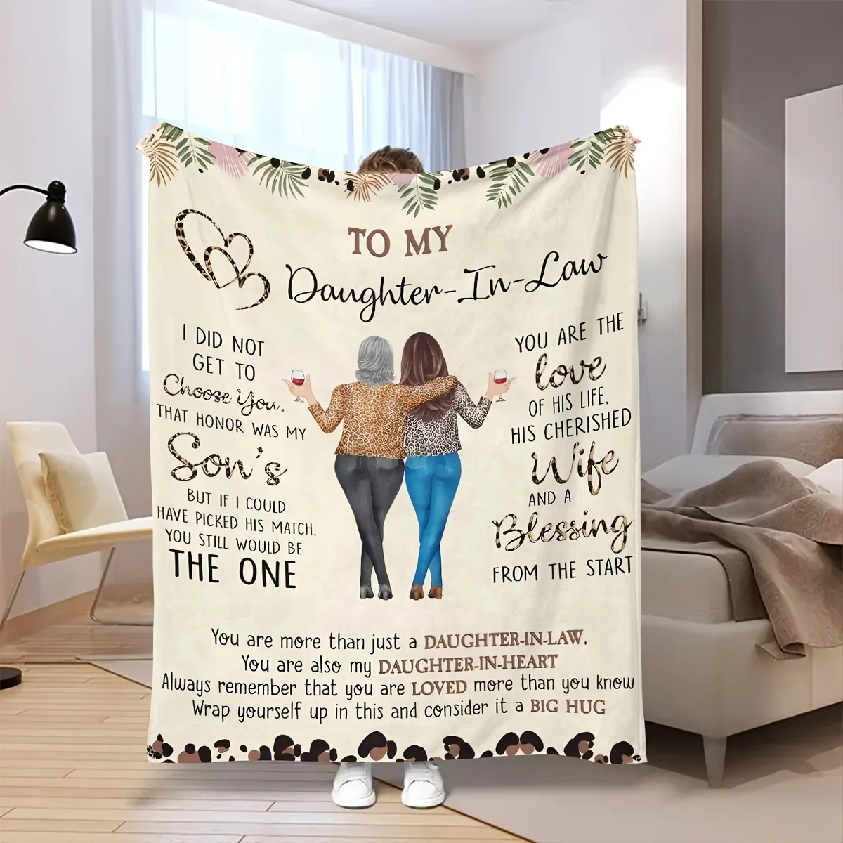 Cozy Daughter-In-Law Gift Throw Blanket, Warm Warm-Hearted Couch Bed Wrap from Mother-In-Law, All Season Birthday Gift