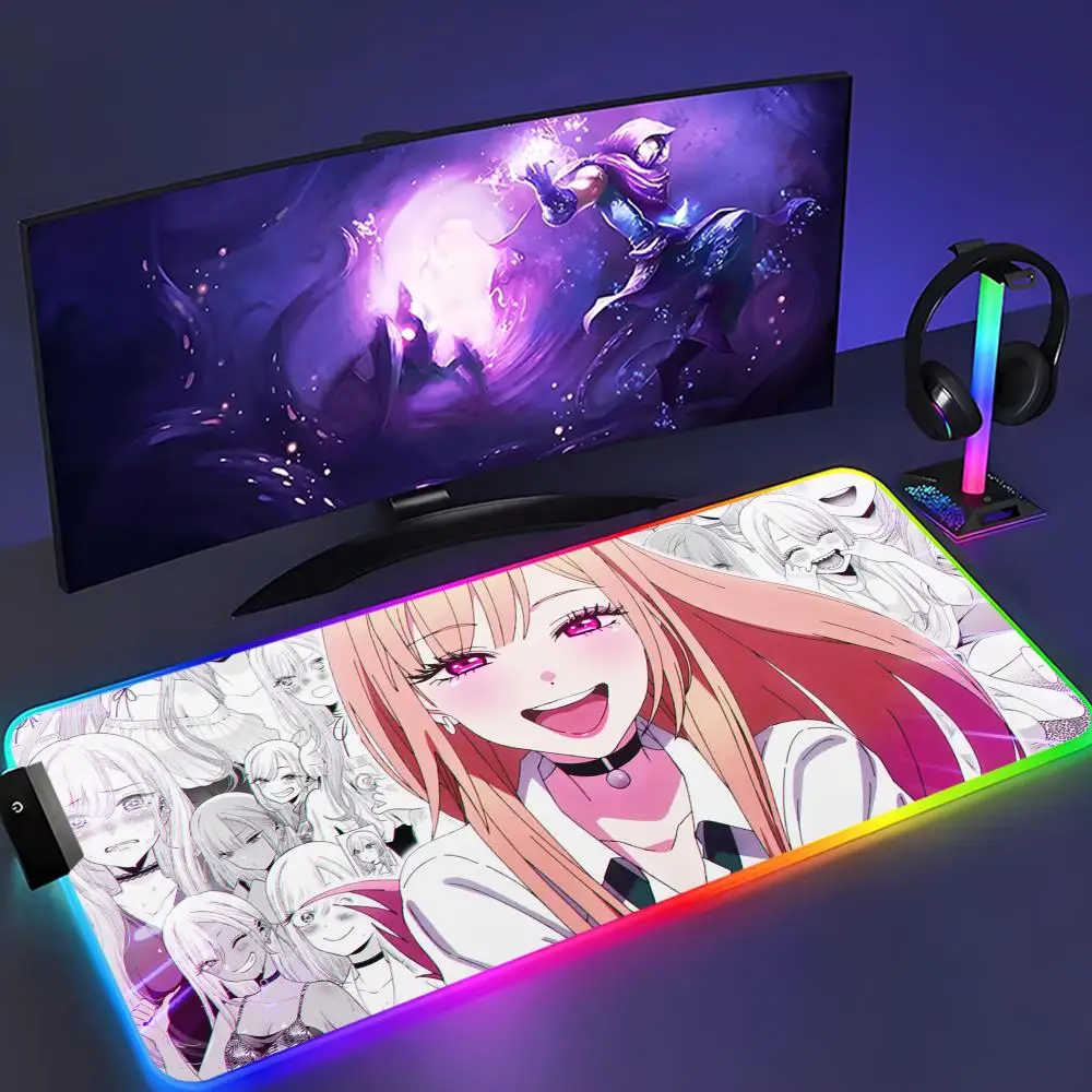 Marin Kitagawa Mouse Pad XXL RGB Mouse Pad Kawaii Gaming Accessories Computer keyboard Large Led Desk Mat Backlight Mousepad