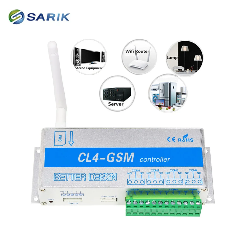 4 قناة التتابع CL4-GSM SMS GSM APP وحدة تحكم لاسلكية GSM استقبال ومفتاح بوابة/فتحة الباب المشغل لإنذار المنزل الأمن