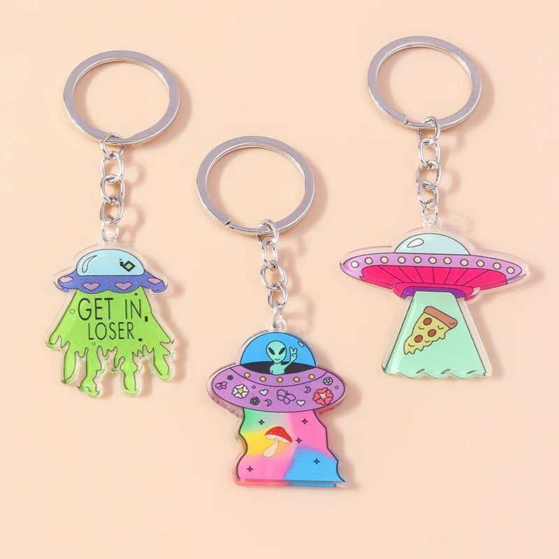 Cute Alien Spaceship Keychain for Car Key Holder Women Men Handbag Pendant Keyrings Accessories DIY Jewelry Gifts