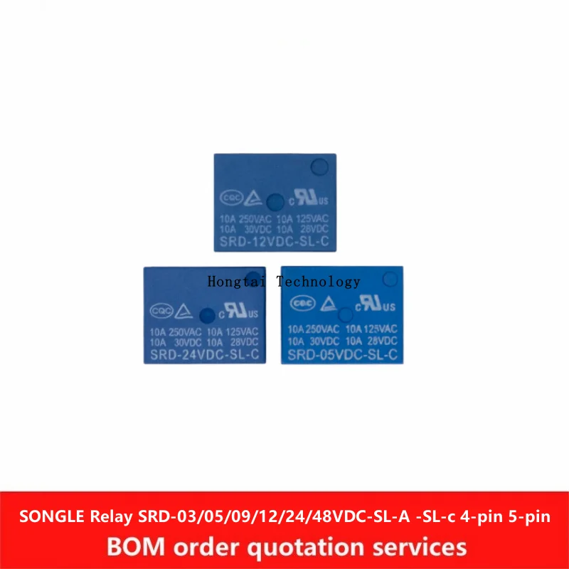 Songle Relay SRD-05/12/24/48VDC-SL-A SRD-03/05/06/09/12/24/48VDC-SL-C 4-pin Normally Open 5-pin Conversion T73 10A 250V