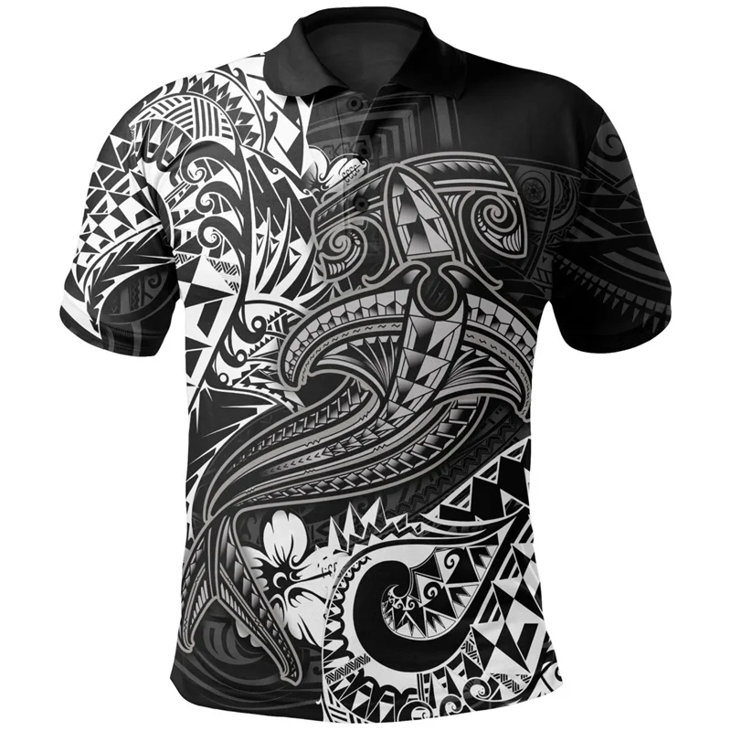 

Polynesian Element Pattern Polo Shirt Men 3d Print Lapel Short Sleeves Loose Button Tee Shirts Casual Streetwear MaleT-Shirt Top