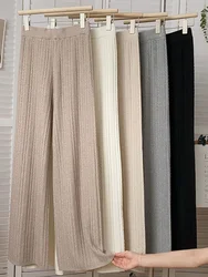 Pantaloni a gamba larga lavorati a maglia da donna pantaloni dritti caldi a vita alta elastici solidi autunno e inverno 2024 nuovi pantaloni neri larghi