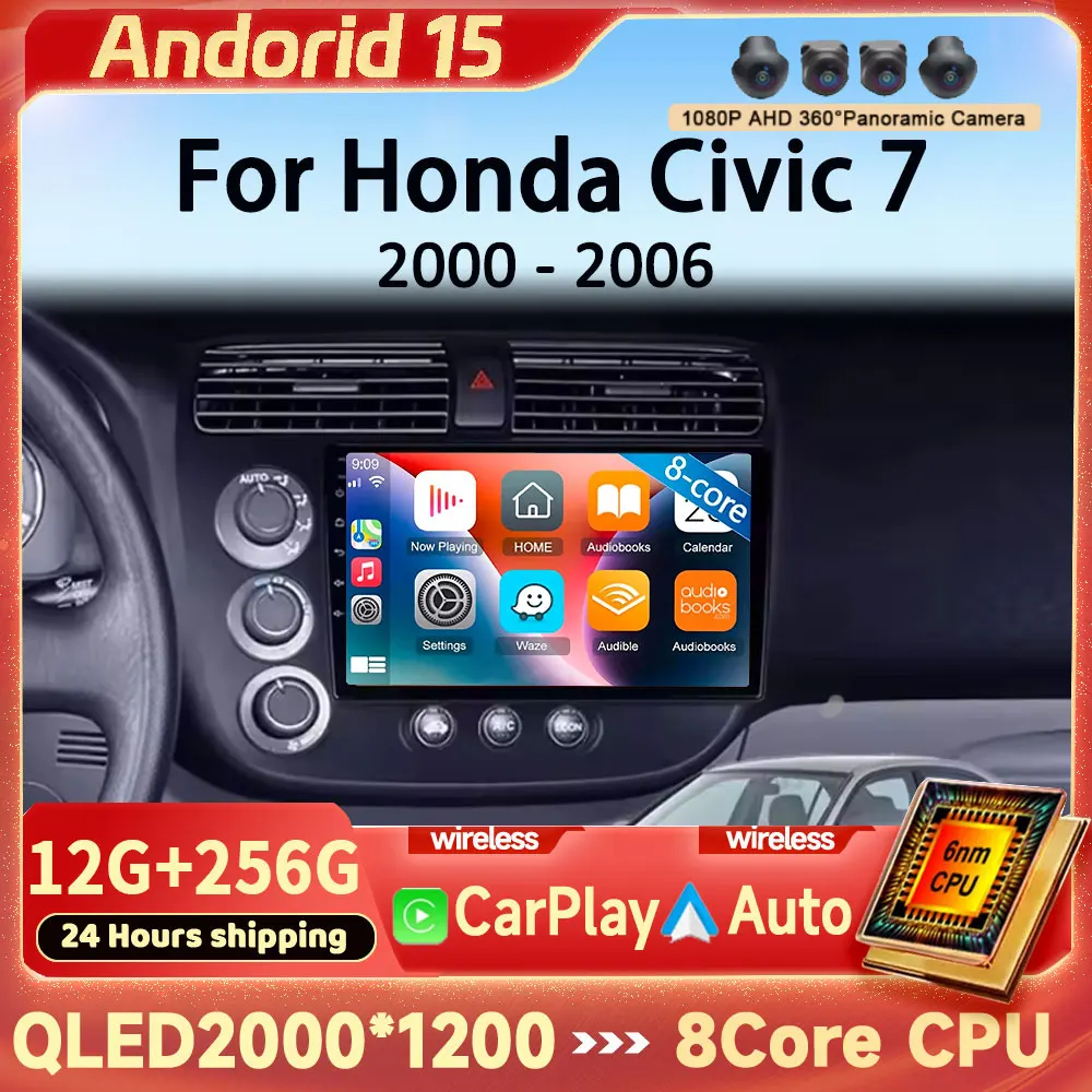 9 Inch For Honda Civic 7 2000 - 2006 Car Radio Multimedia Video Player GPS Navigation Stereo Android 16 Auto BT Wireless Carplay