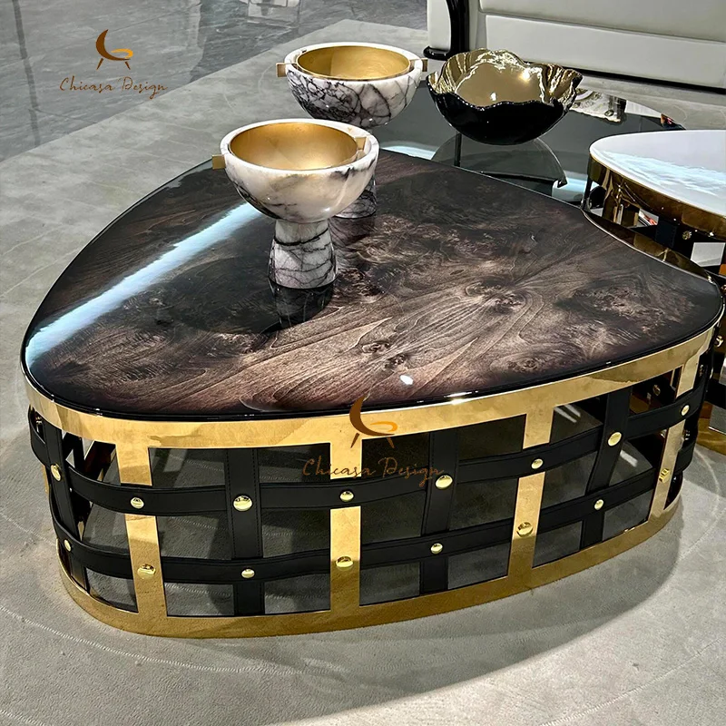 Luxury Stainless Steel Gold Frame Round Coffee Table Modern Marble Top Coffee Table
