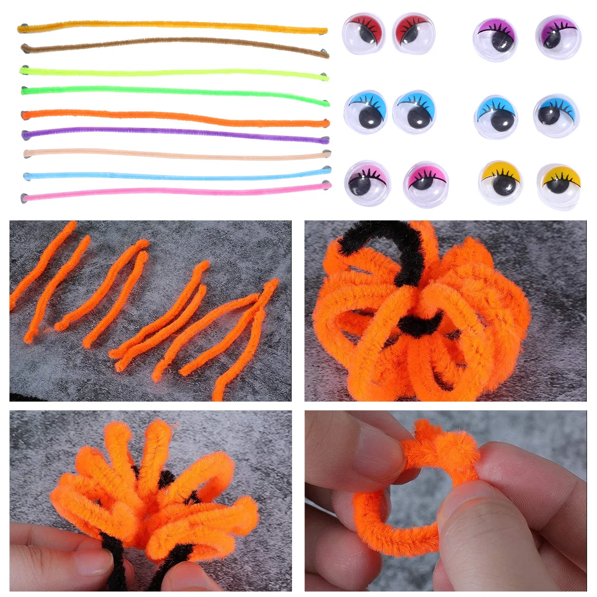 

700 pcs Stems Pom Poms Wiggle Eyes Craft Kit For Kids Diy Christmas Halloween Decorations Chenille Stick Pack Craft Chenille