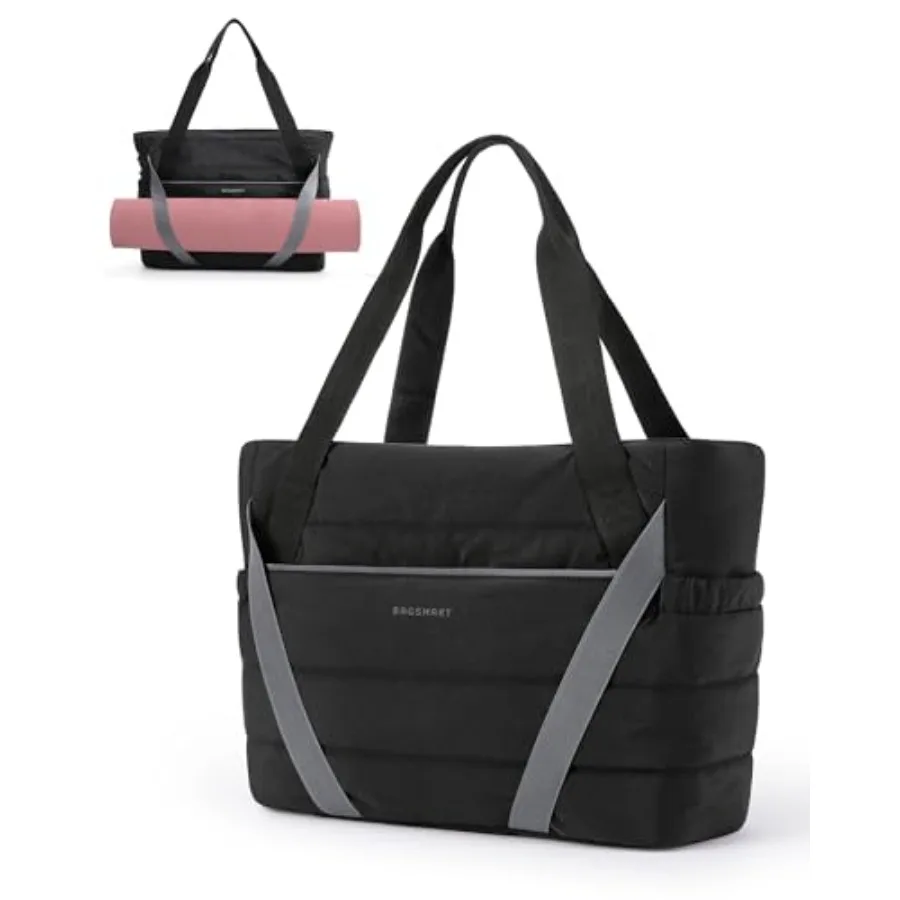 

Сумка-тоут BAGSMART для женщин с молнией и ремнями для коврика для йоги, стеганая сумка для спортзала, путешествий, работы и спорта