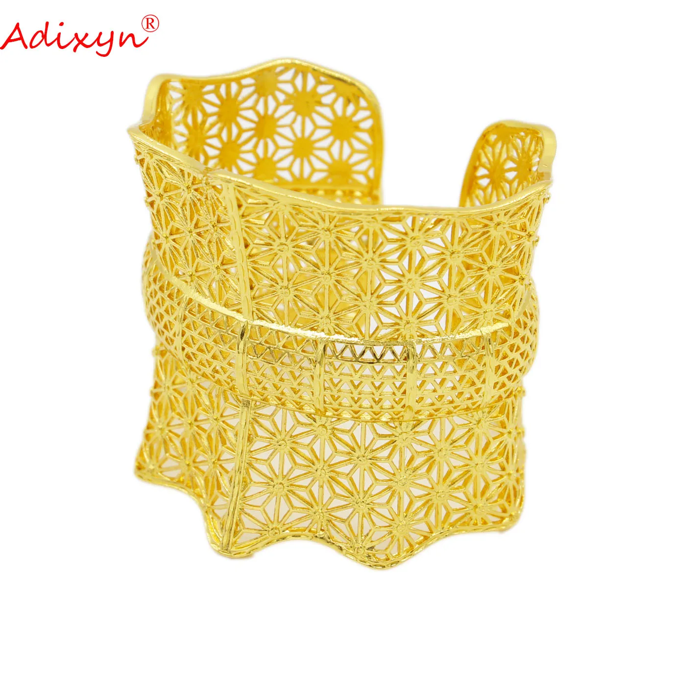 Adixyn الفاخرة دبي الإناث الذهب اللون الكبير أساور للنساء العروس الزفاف سوار فرنسا بيجو الأفريقية الهند هدايا الحفلات N0222