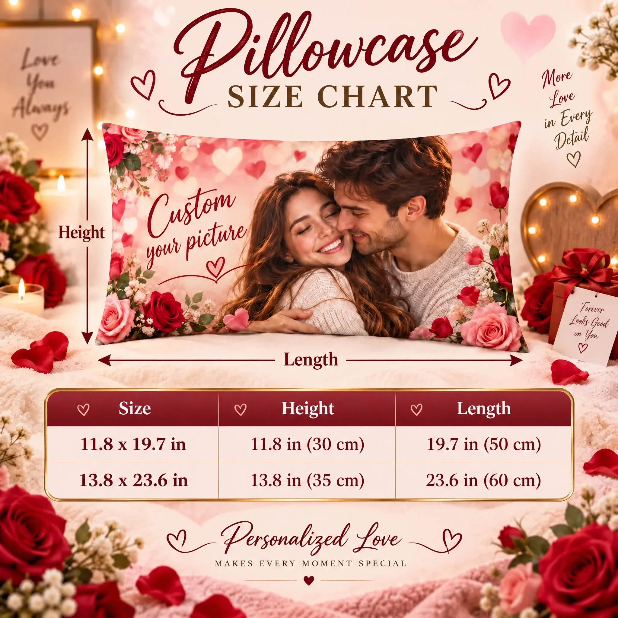 Full Picture Custom Long Body Pillow Cover Lumbar Cushion Case Couple Anniversary Gift Decorative Throw for Home Bedroom Sofa