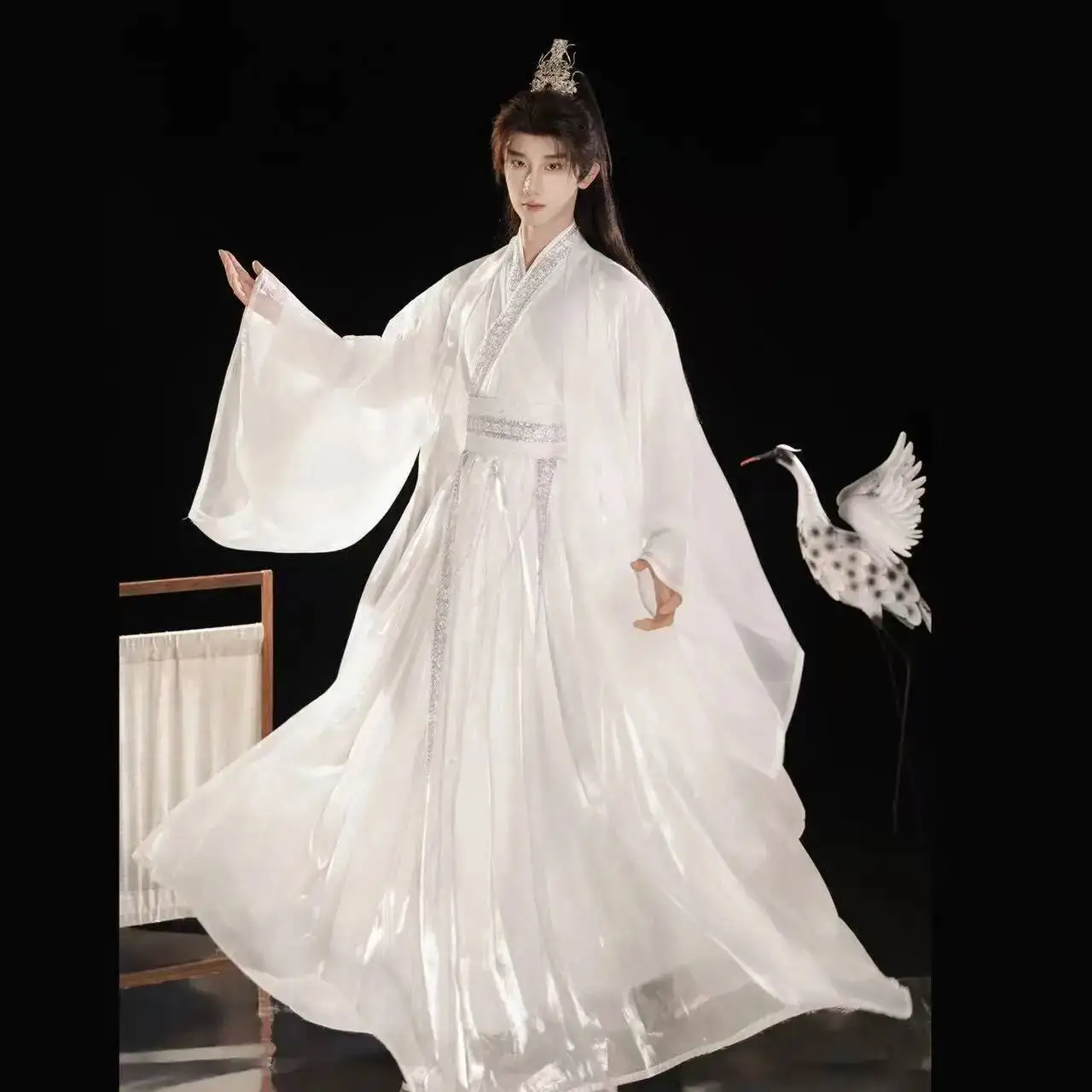 White Hanfu Men Women Traditional Chinese Clothing Stage Performance Long Robe Suit Halloween Wuxia Cosplay Costume LargeHanfu view 5
