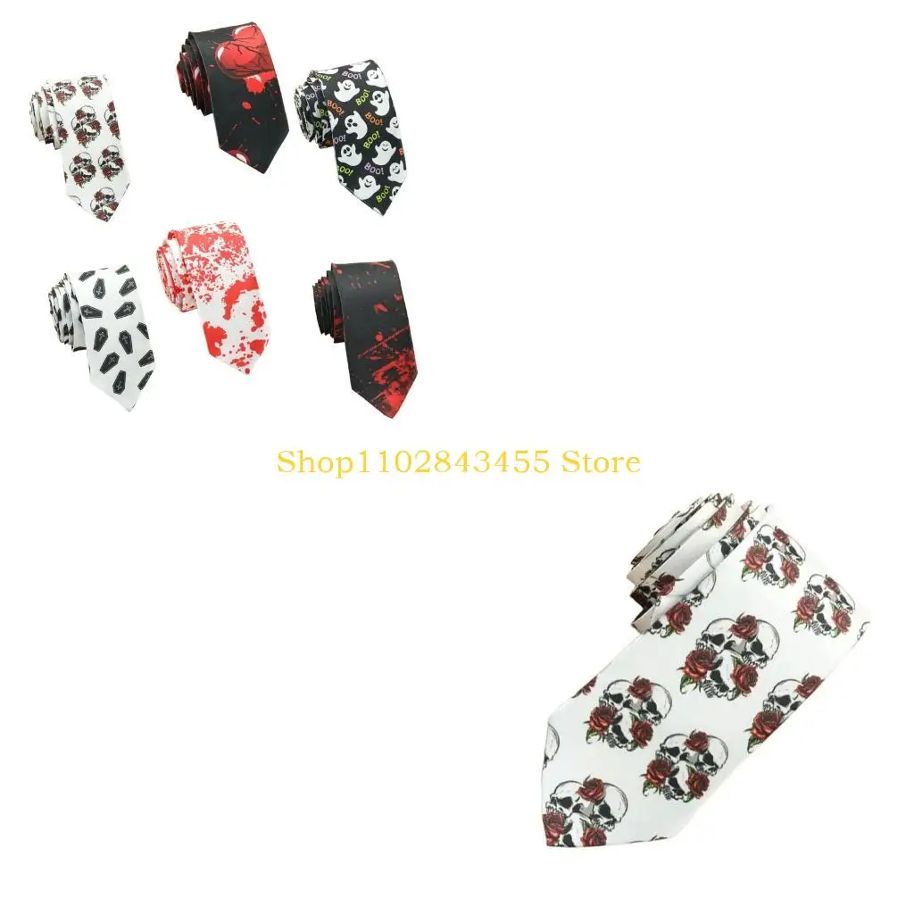 49MC Men's Halloween Theme Necktie for Festival Theme Occasion Soft Wrinkle Resistant Polyester Punk Neck Tie For Shirt Suit