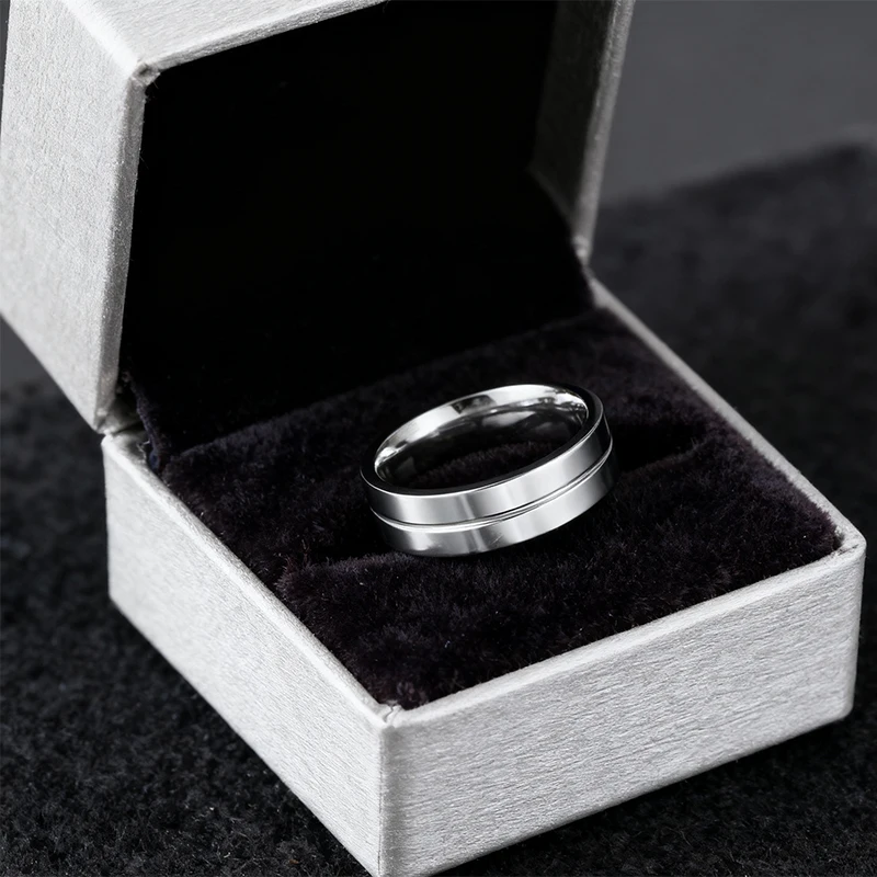 Auxauxme Romantic Titanium Steel Couple Rings For Lover Cubic Zircon Engagement Jewelry 6MM Wedding Rings For Women Men 6-12