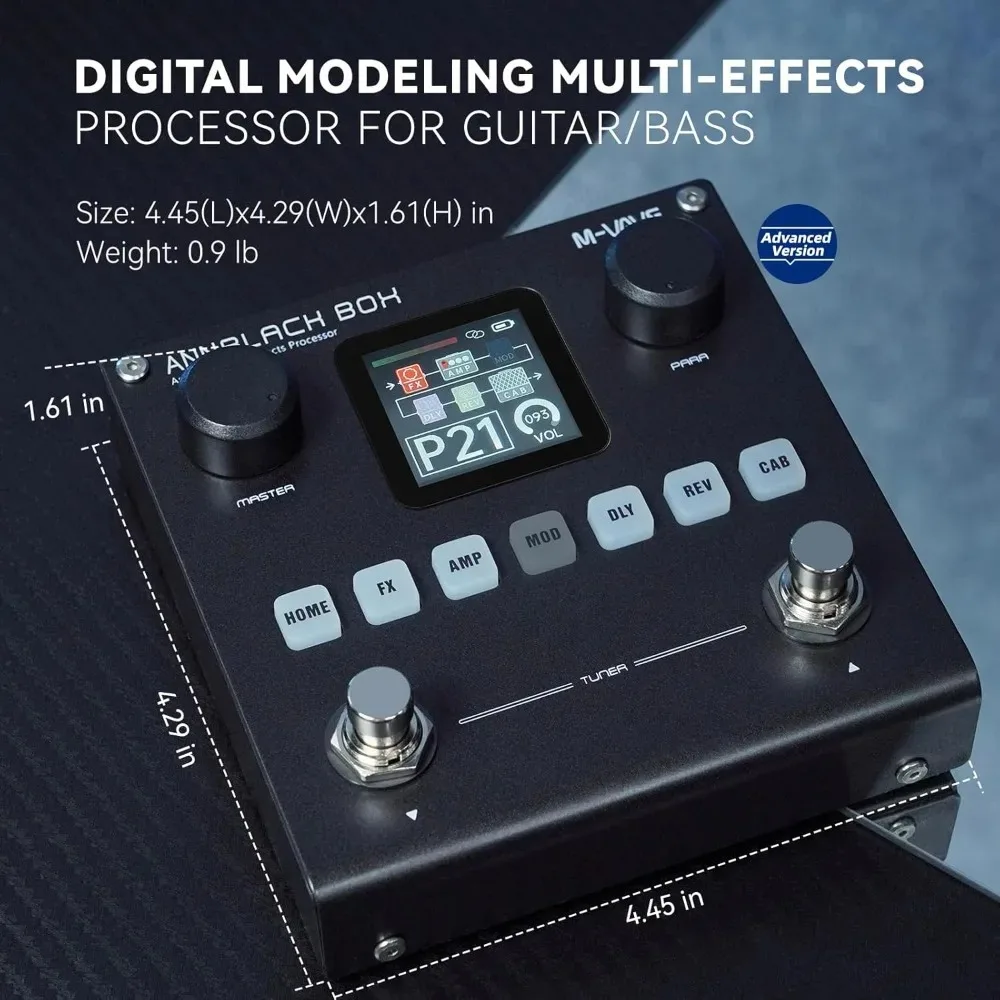 M-VAVE Black Box Pedals Guitar / Bass AMP Modeler Multi-Effects Processor Built-in Rechargeable Battery for Electric Guitar Bass