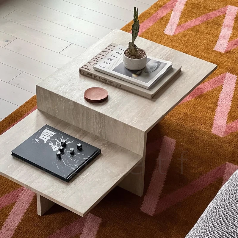 

Natural rectangular cave stone coffee table designer living room small apartment sofa coffee table that does not take up space
