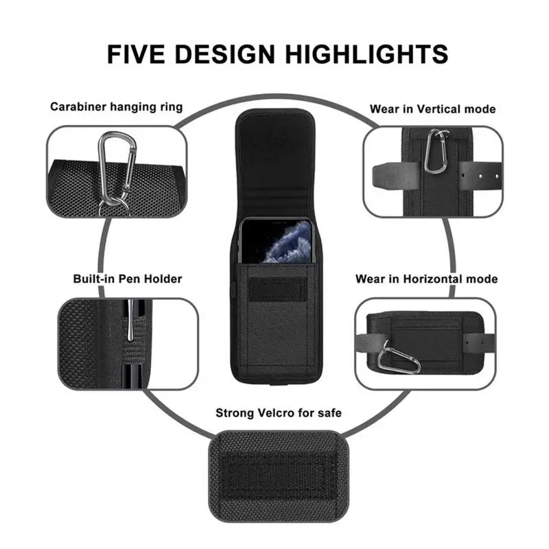 Multifuncional Nylon Mobile Phone Holster Case para Homens, Belt Carrying Pouch, Ciclismo, Pesca, Corrida