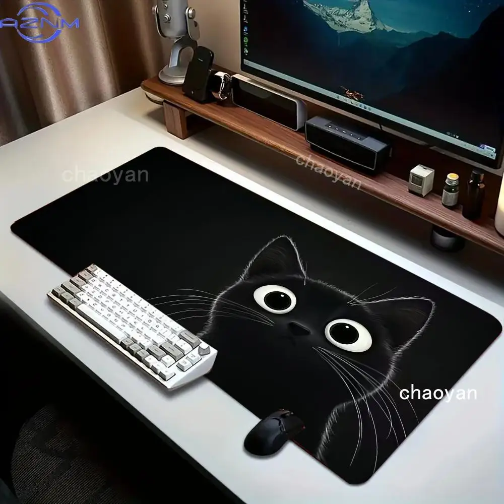 Kawaii black cat Mouse Pad Desk Mat Mousepad Large Abstract Mouse Pad Gaming Deskmat With Lockedge Office Non-slip Carpet