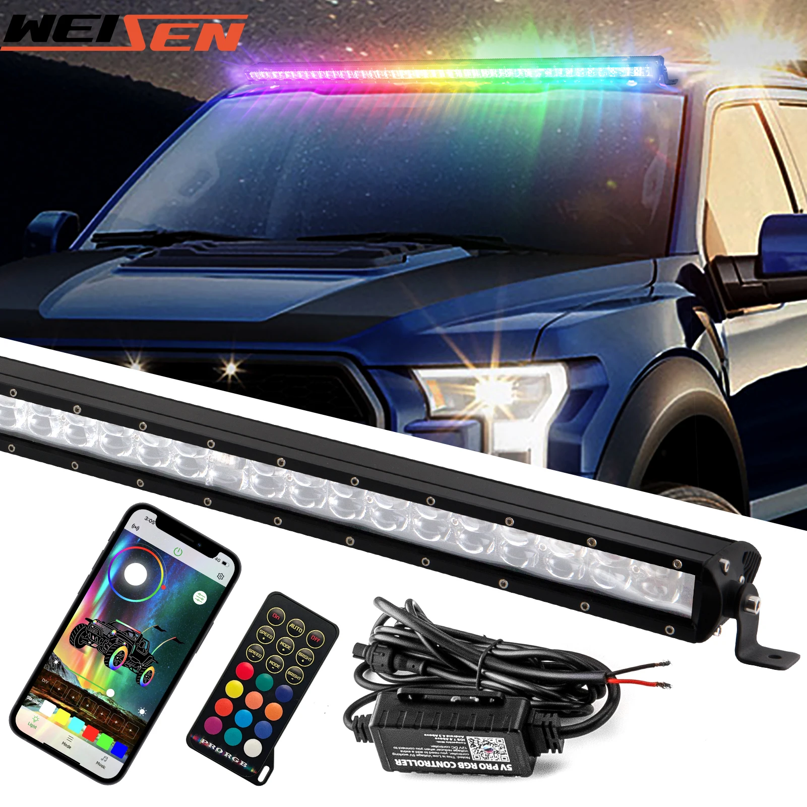 Universal Off Road 50inch RGBW LED Light Bar for UTV Polaris RZR Maverick X3 Talon KRX YXZ SUV Jeep Wrangler Gladiator F-150 Ram