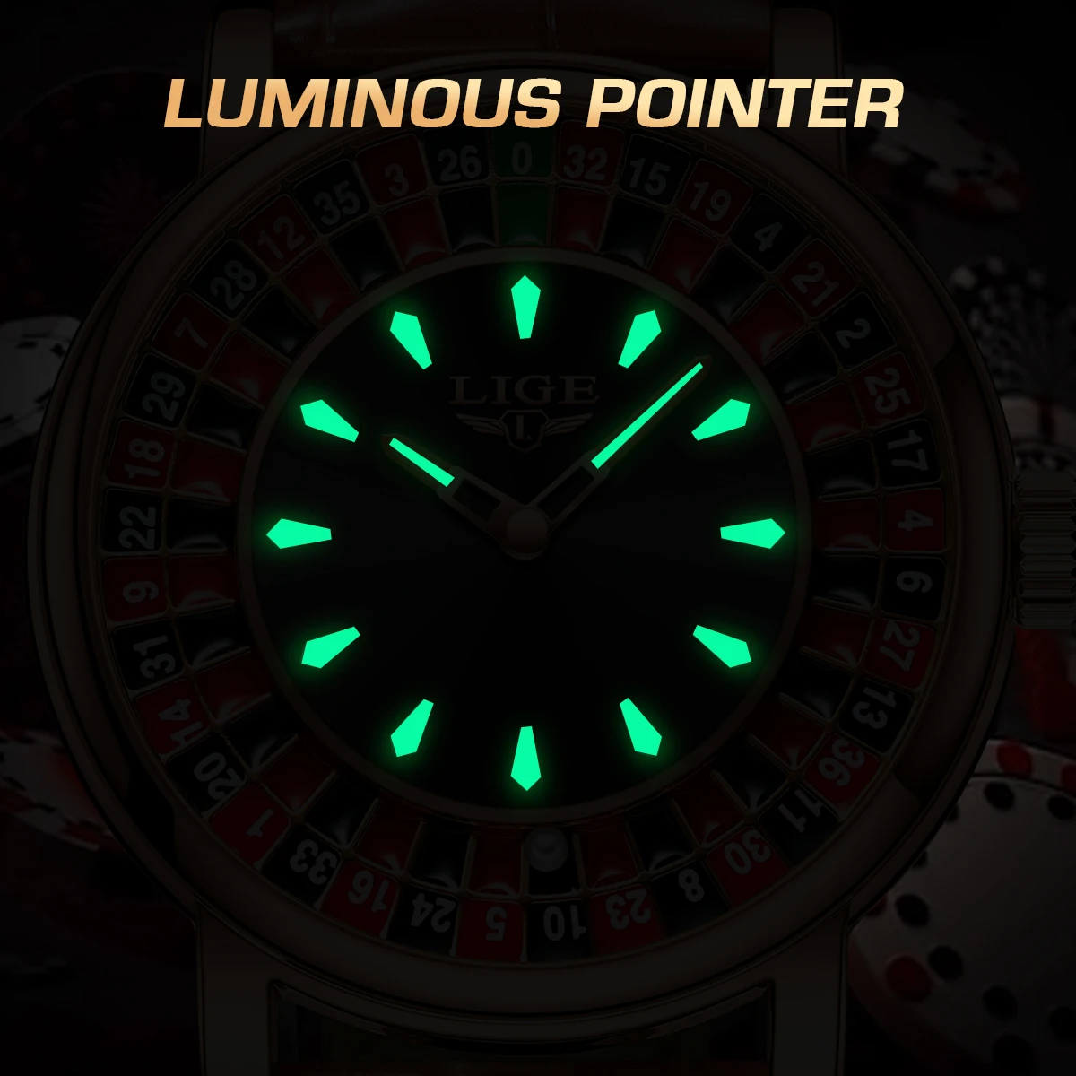 LIGE Arabic Numerals Rotating Dial Roulette Men Watch Luminous Quartz Man Wristwatch Fashion Leather Watch for Men Moveing Ball