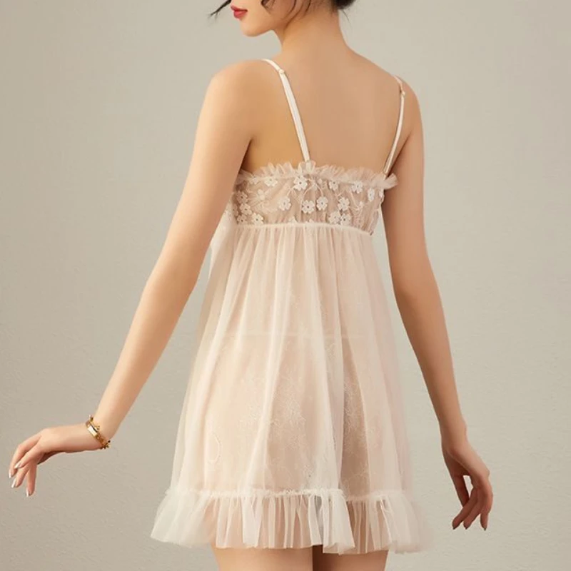 Sexy Lovely Lace Nightgowns Women Summer Thin Girlish Bandage Design Princess French Style Sweet Homewear Mini Club Party Chic