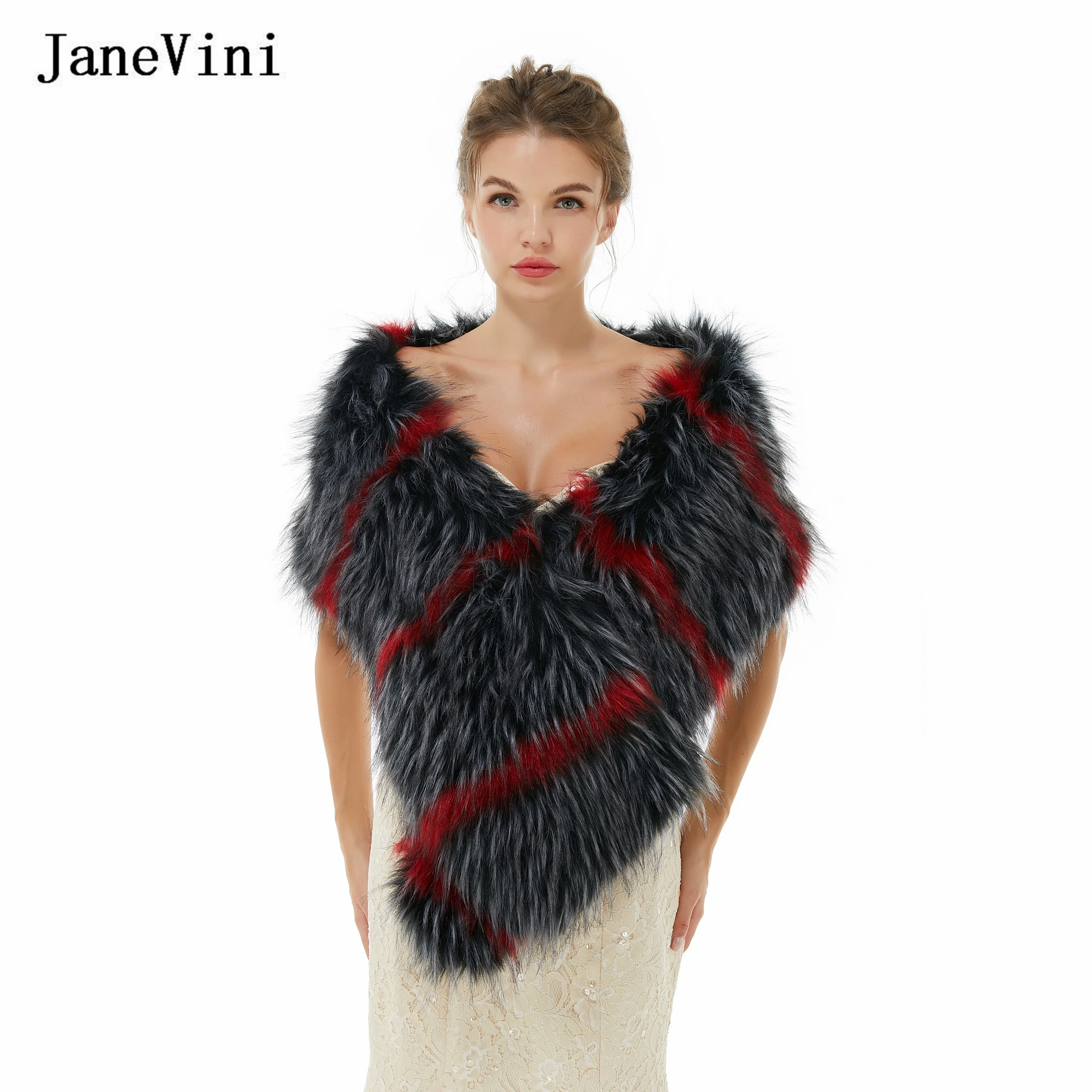 JaneVini moda Faux Fur Wedding szal Wrap Winter Warm kobiety Cape Bolero gruba panna młoda kurtka płaszcz odzież wierzchnia akcesoria dla nowożeńców