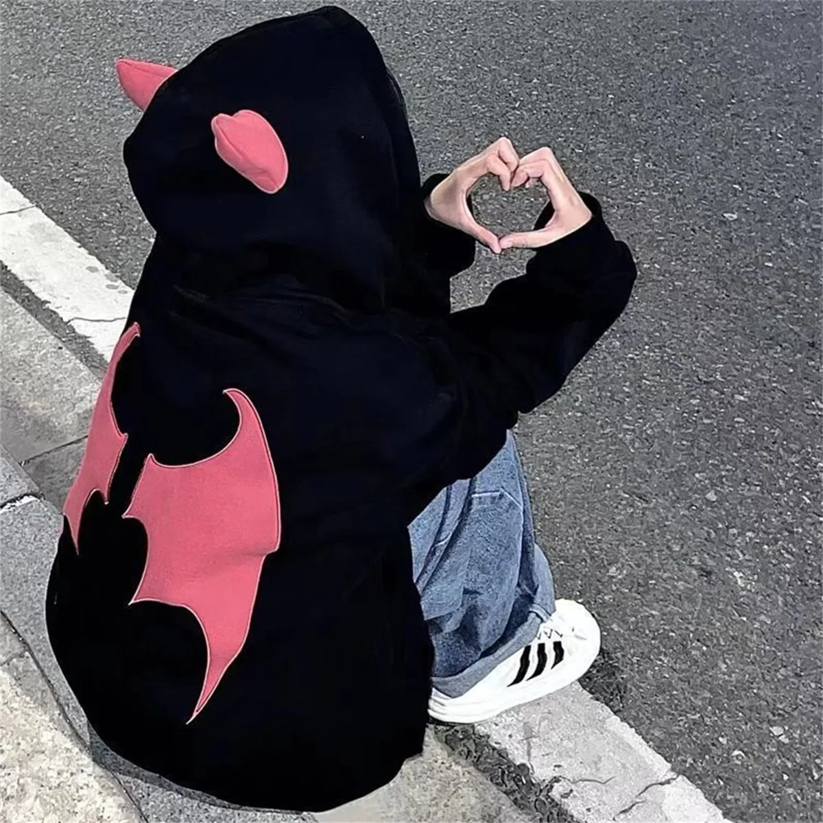 Cool Evil Horns Hoodies Women Men Vintage Harajuku Hoodie Zip Up Sweatshirt Hip Hop Y2k Aesthetic Grunge Cardigan Tops Girl - view 4