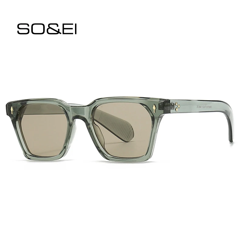 

SO&EI Retro Square Sunglasses Women Rivets Gradient Shades UV400 Retro Punk Men Sun Glasses