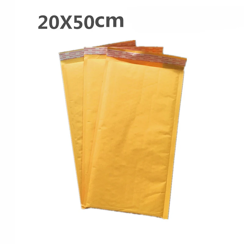 Bolsa de burbujas de forma larga, embalaje de papel Kraft amarillo, autosellado, adhesivo, acolchado, sobre, paraguas, envío, 10 piezas, 16 tamaños