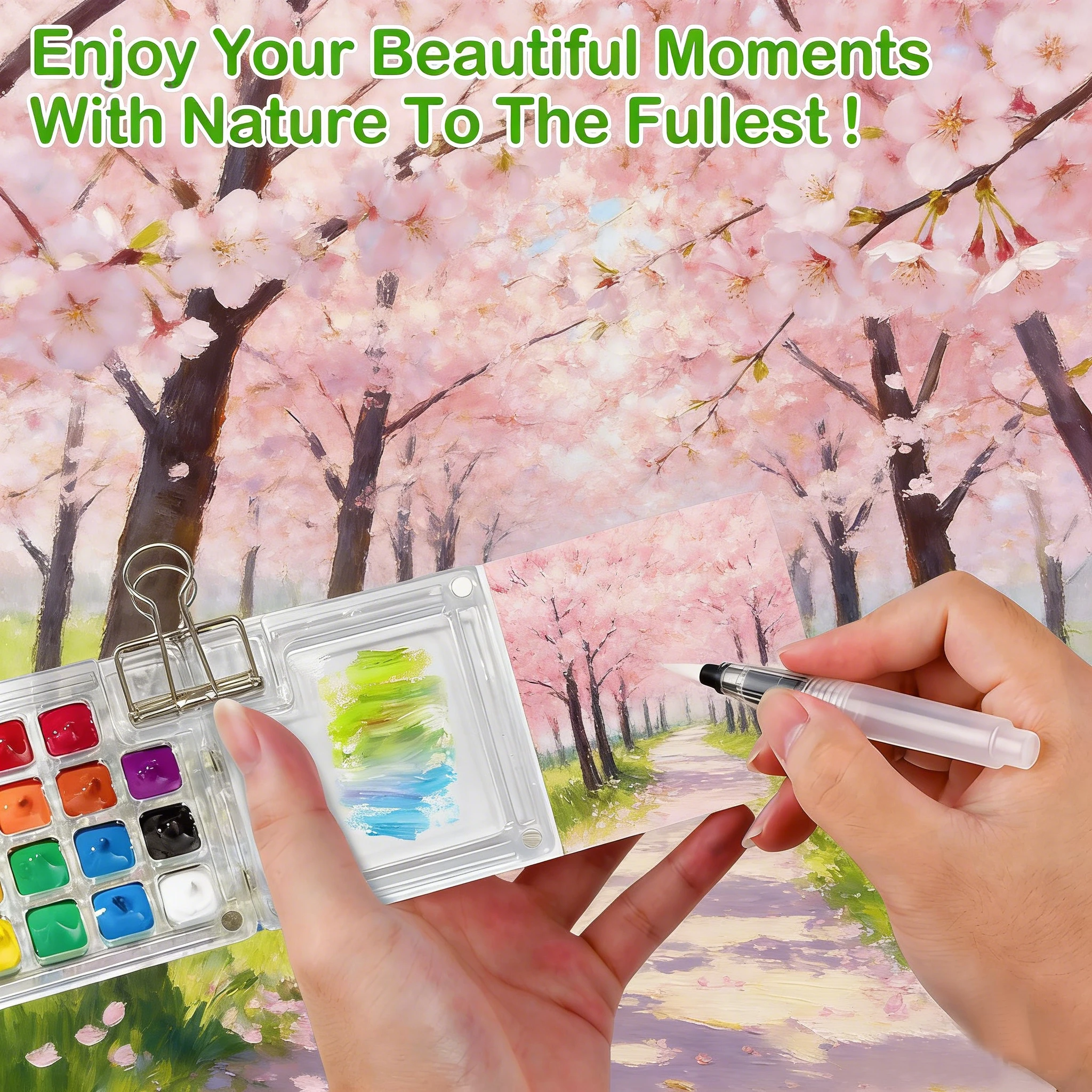 Mini Tragbare Aquarell-Farbpalette mit Pinsel und Clip, Reise-Malset, 8/15 Farben Raster-Farbbox – Detail 1