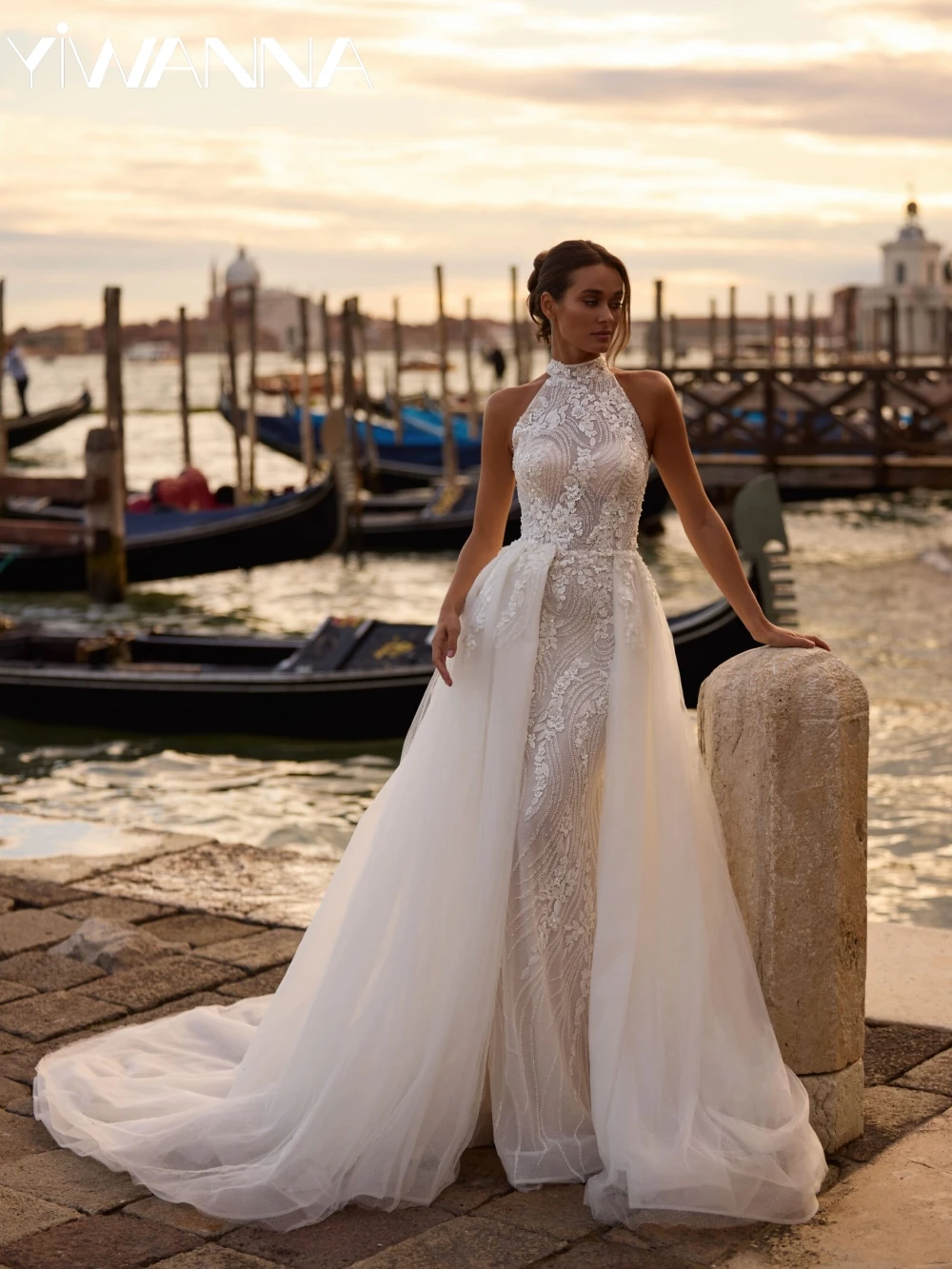 

Detachable Train Embroidery Mermaid Long Wedding Dress Elegant Halter Backless Bridal Gown 2026 Customized Dresses For Bride