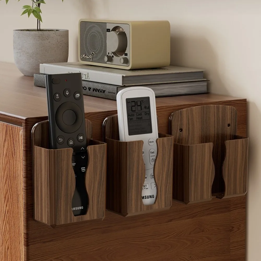 Selbstklebende Wandregal-Halterung in Holzoptik für Telefon und Fernbedienung zur Aufbewahrung im Zimmer und als Badezimmer-Organizer
