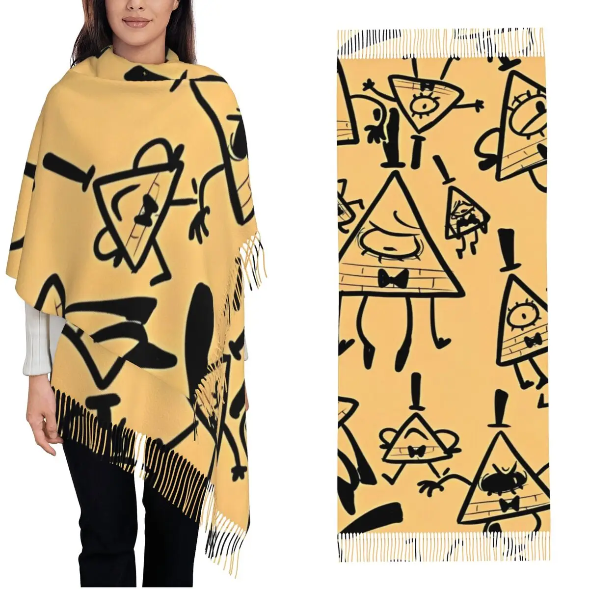 Womens Tassel Scarf Gravity Falls Bill Cipher Long Winter Fall Shawl and Wrap Cartoon Anime Gifts Cashmere Scarf