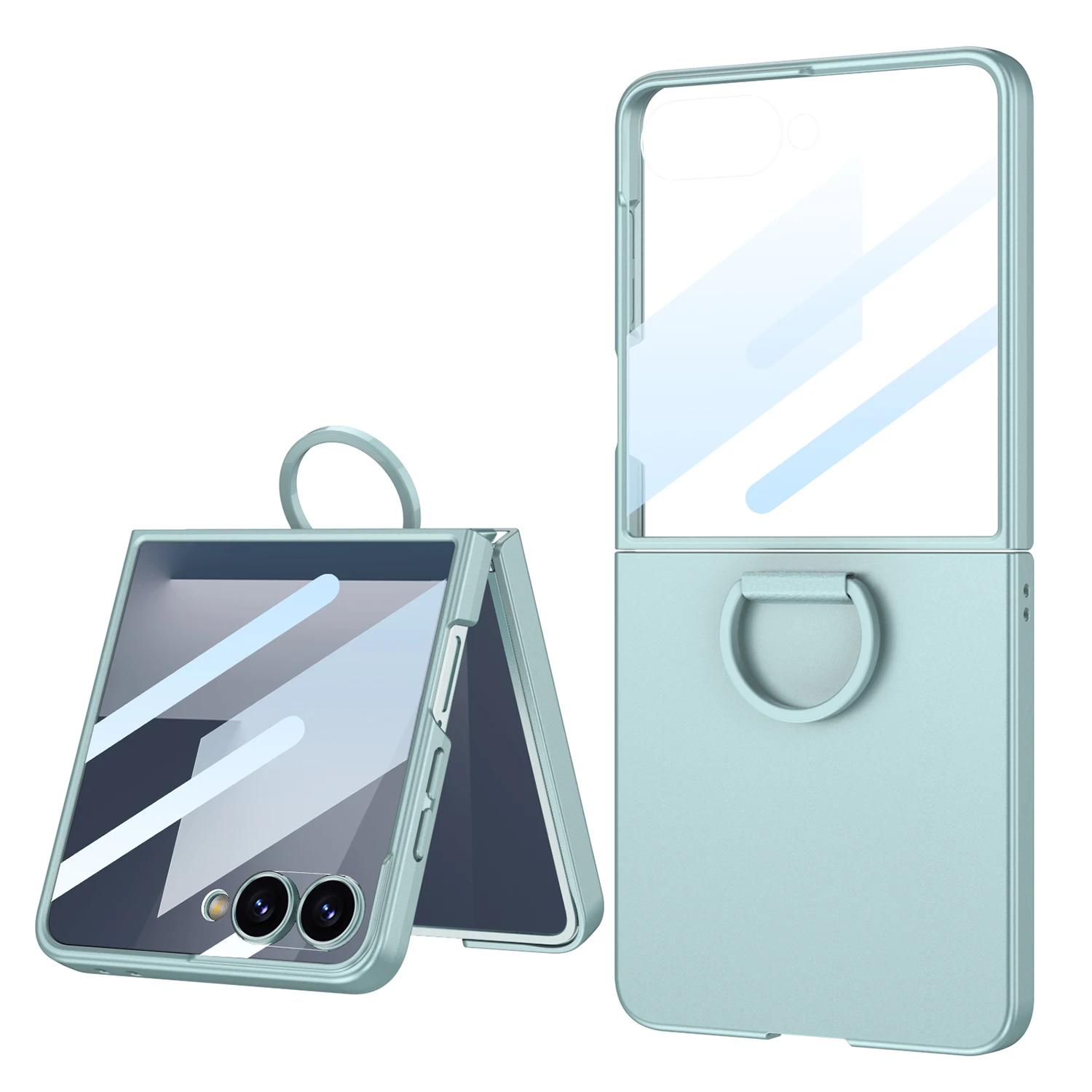 360-Glas-Displayschutz, schlankes, mattes PC-Gehäuse für Samsung Galaxy Z Flip 7, Ringhalter-Hüllen, Abdeckung für Samsung Z Flip6 Z Flip7 FE