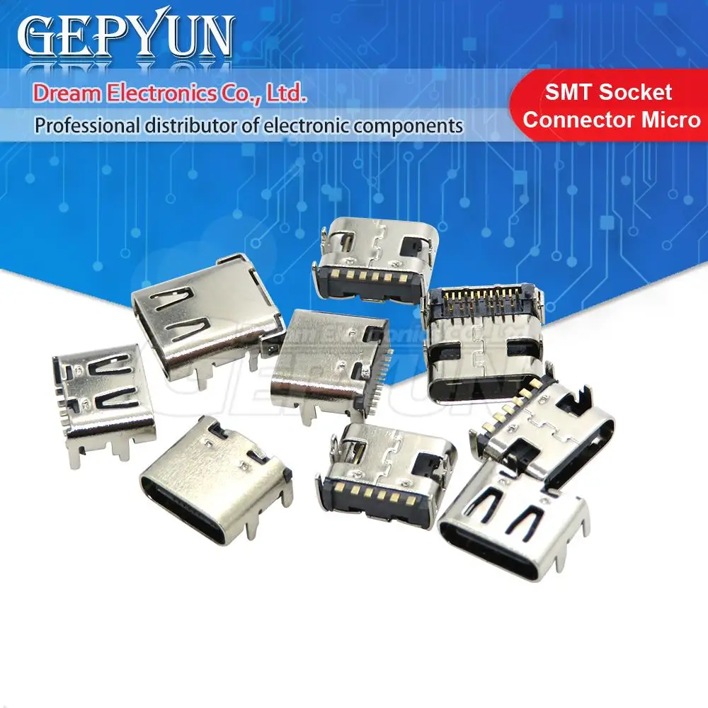 10pcs Type C 6Pin 16Pin 24Pin USB 3.1 SMT USB connector female For Mobile Phone Charging port Charging Socket Tow feet plug
