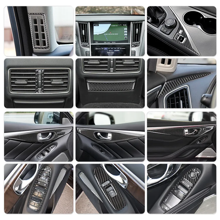Fit for Infiniti Q50 Q60 Real Carbon Fiber Interior Trim Parts Regular Carbon Fiber Honeycomb